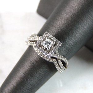 Womens Vintage Estate 14K White Gold Diamond Engagement Ring Set, 5.5g E960